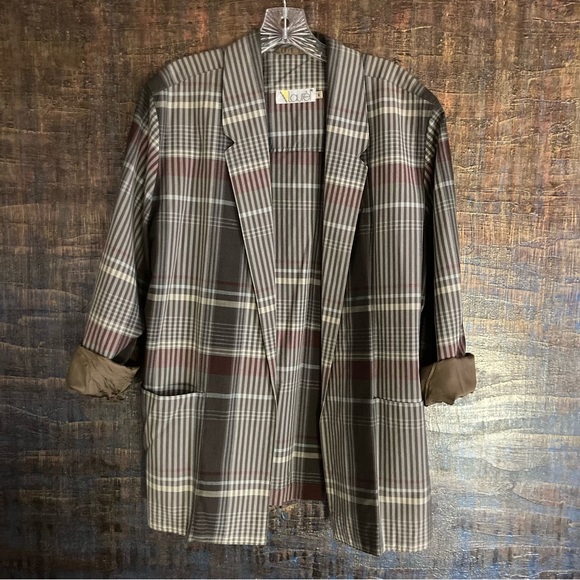 Vintage LAUREL By Escada Plaid Oversized Open Front Blazer Jacket Sz 40 L - Picture 9 of 12